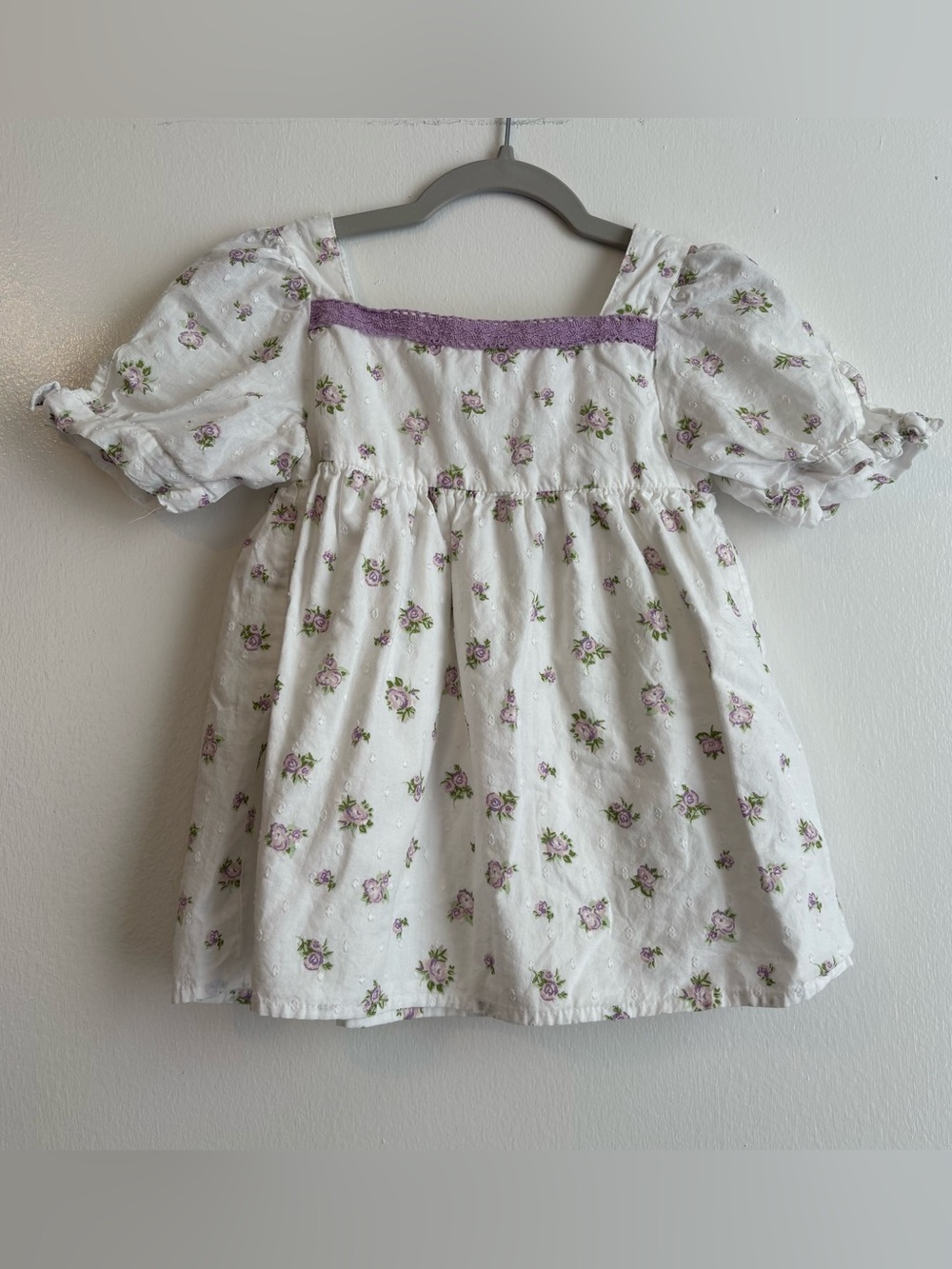 Shabby Chic White and Purple Puff Sleeve Peasant Top Girls size 5/6